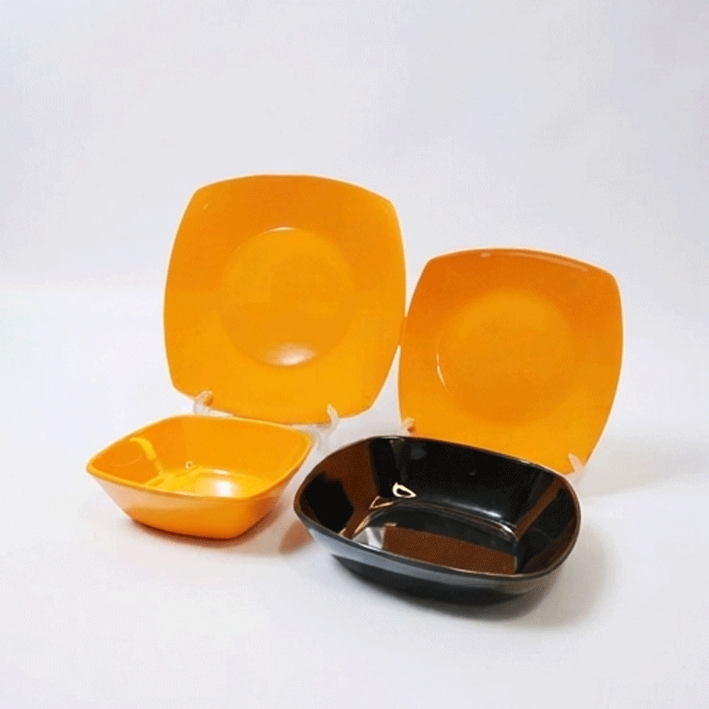 38-piece melamine dinnerware set with a modern square design in two colors for serving