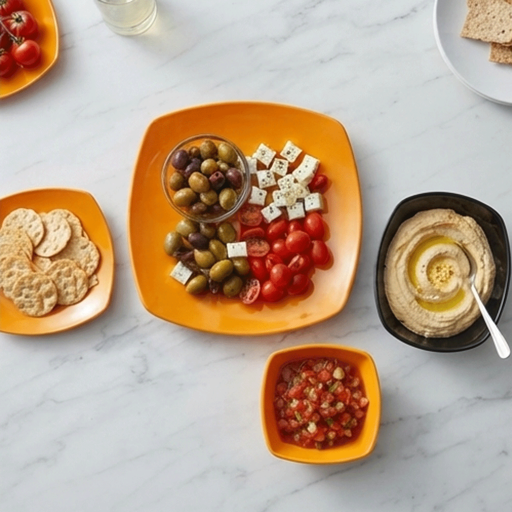 38-piece melamine dinnerware set with a modern square design in two colors for serving - Image 5