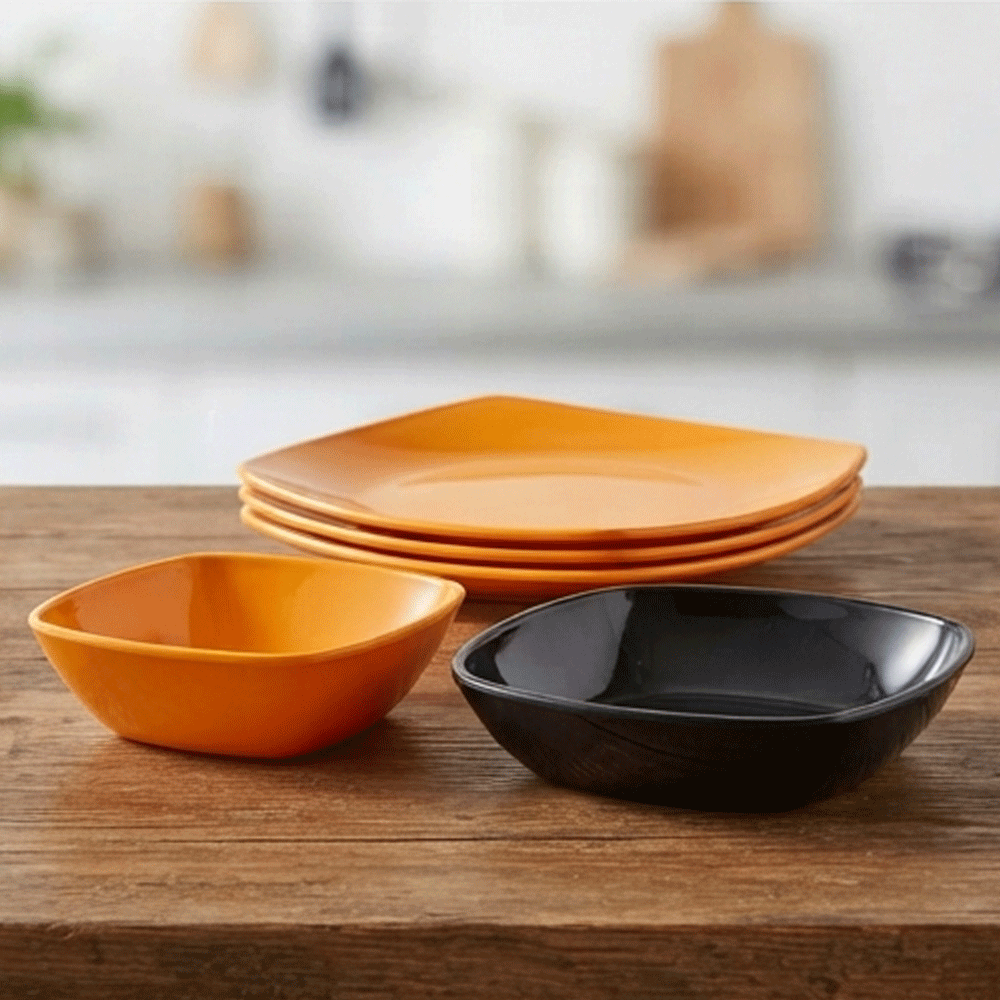 38-piece melamine dinnerware set with a modern square design in two colors for serving - Image 4