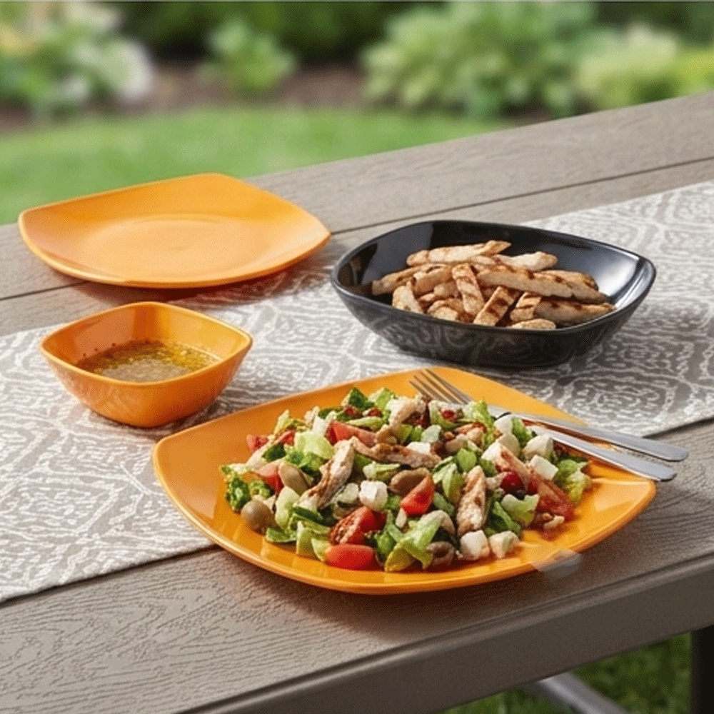 38-piece melamine dinnerware set with a modern square design in two colors for serving - Image 3