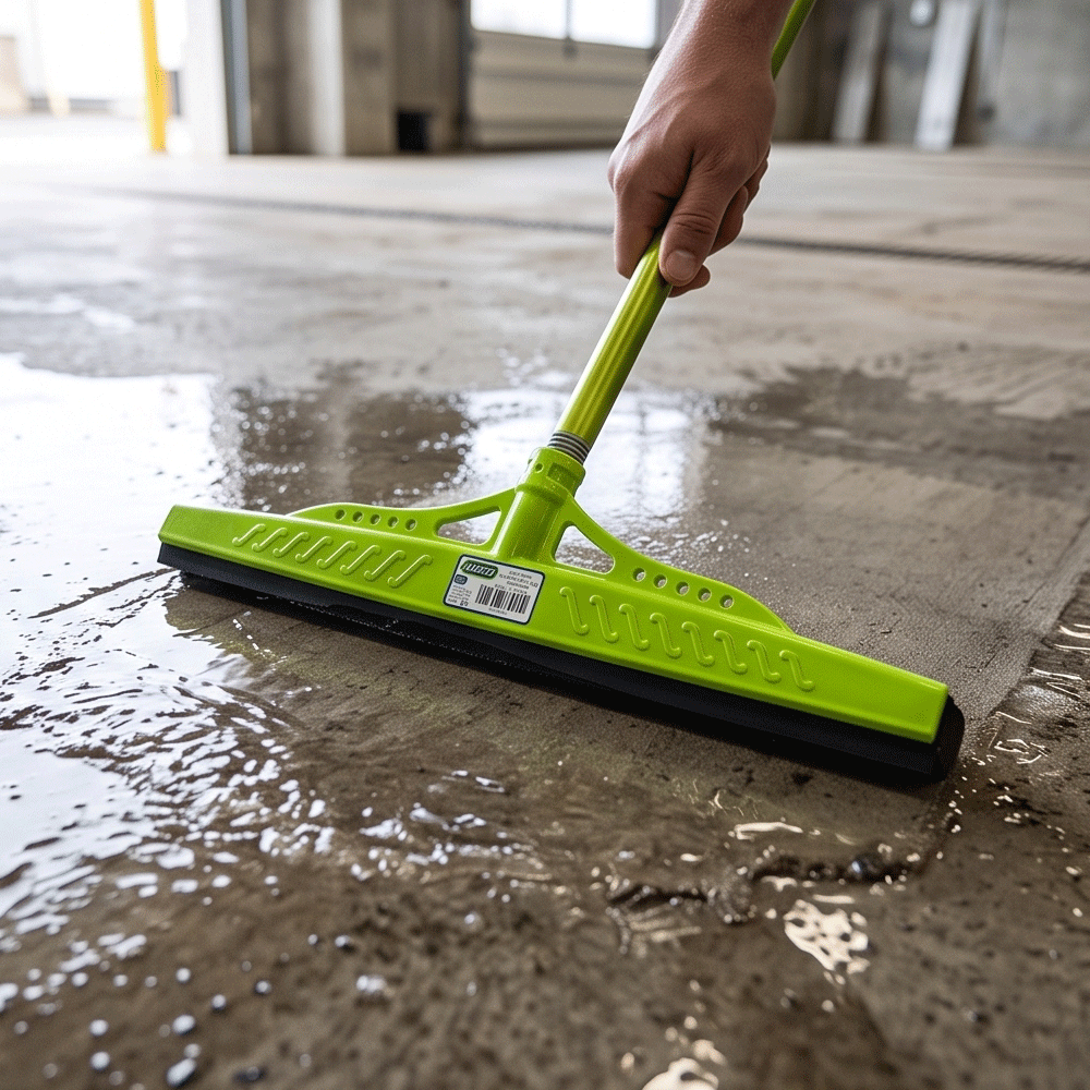 Plastic floor mop with rubber blade for drying ceramic tiles without a stick