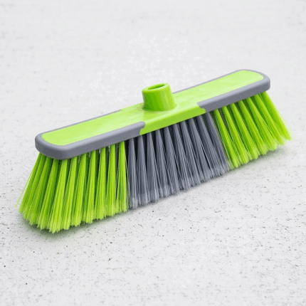 Plastic broom brush with dense bristles for cleaning floors and ceramic tiles