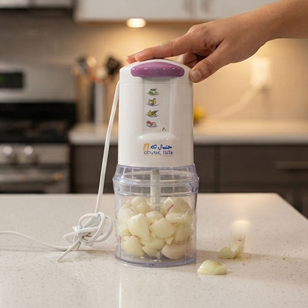 General Tech Electric Food Chopper 1 Liter for Meat & Vegetables White and Purple Design - Image 3