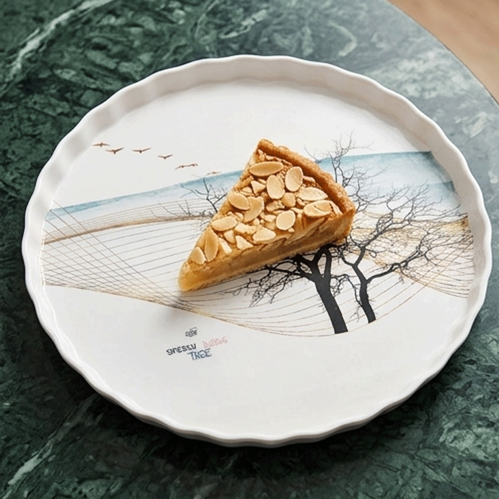 Modern Trendy Round Dinner Serving Tray Wavy Edge Tree Print Design for Home & Tableware - Image 3