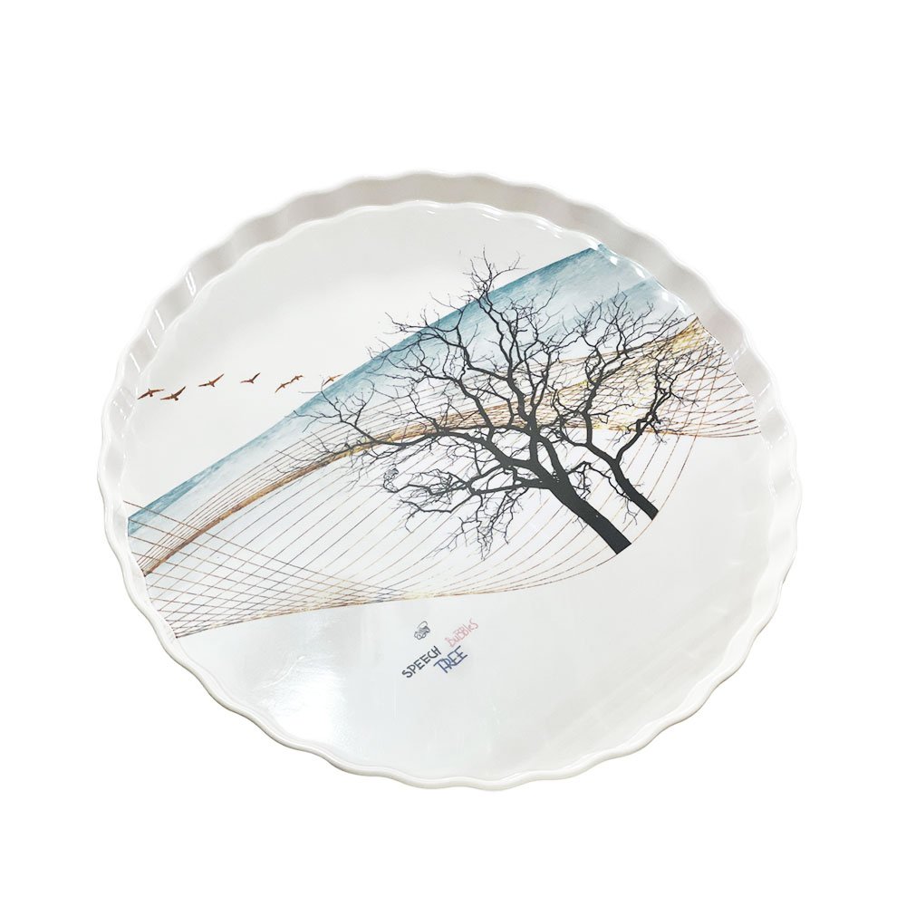Modern Trendy Round Dinner Serving Tray Wavy Edge Tree Print Design for Home & Tableware - Image 2