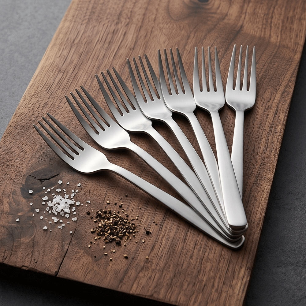 12-piece stainless steel dinner fork set with a streamlined and matte design