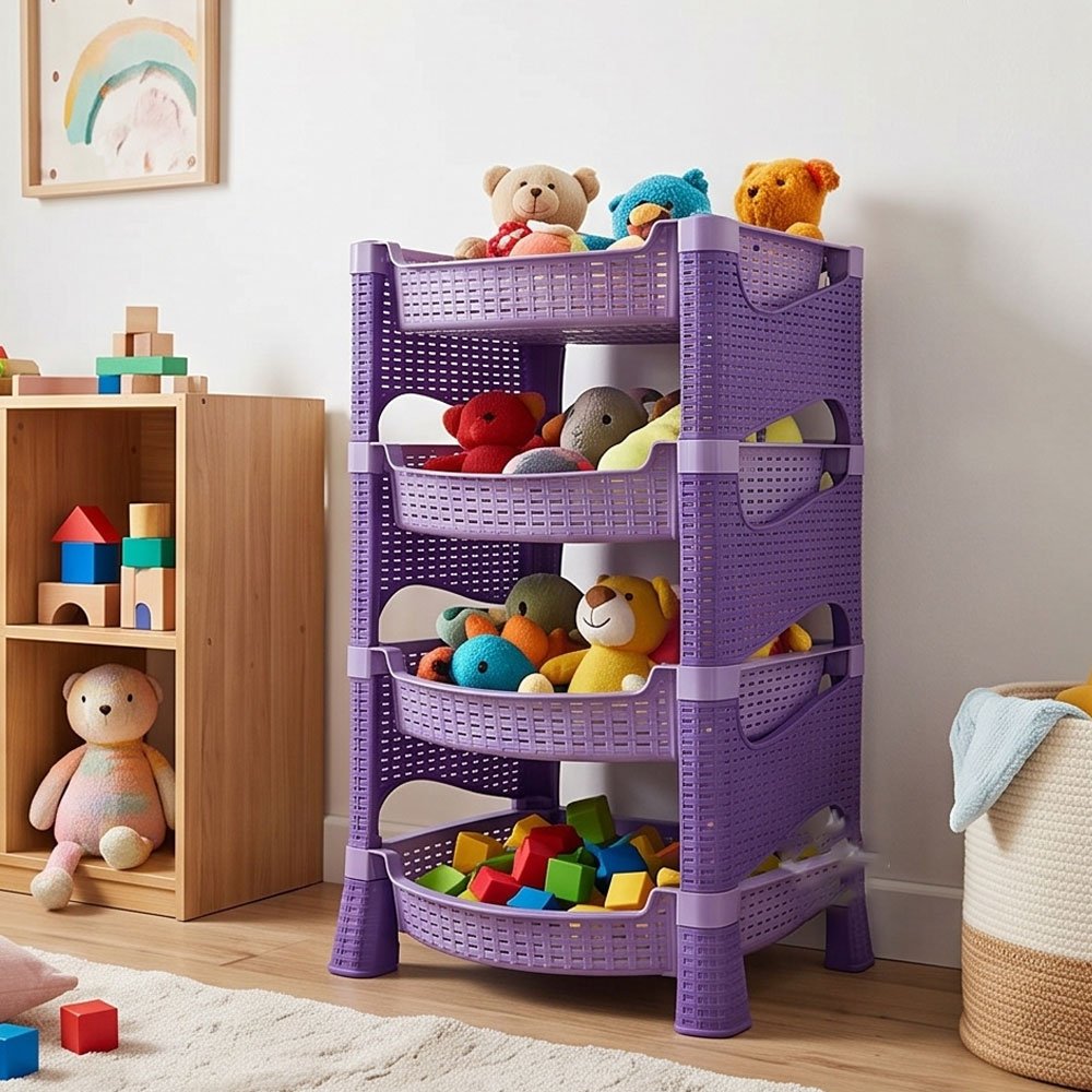 El Andalus 4-Tier Rattan Plastic Organizer Storage Rack Trolley Shelf Utility - Image 2