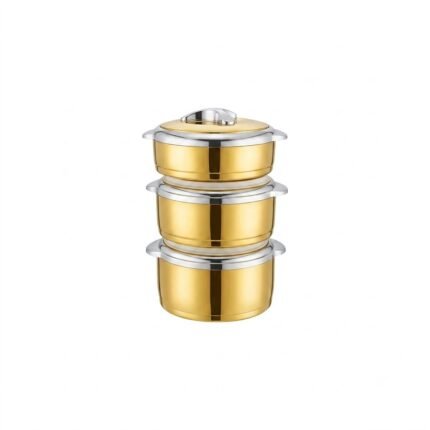 3-piece stainless steel thermal food container set in gold and silver