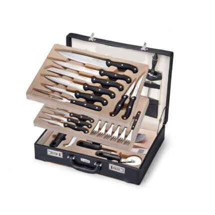 32 Piece Professional Kitchen Knife Block Set With Leather Briefcase Suitcase Case