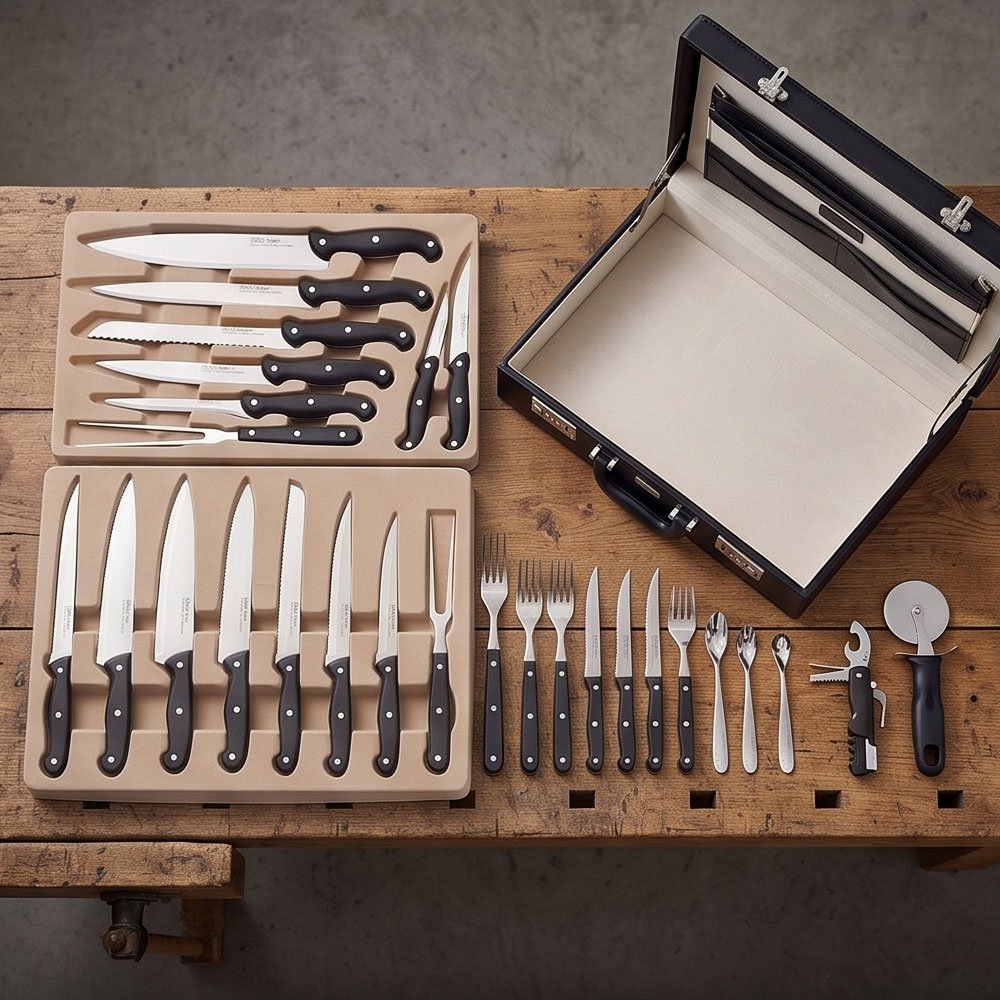 32 Piece Professional Kitchen Knife Block Set With Leather Briefcase Suitcase Case - Image 2