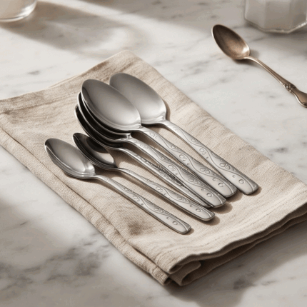 6-piece stainless steel cutlery set with embossed and elegant designs for the dining table