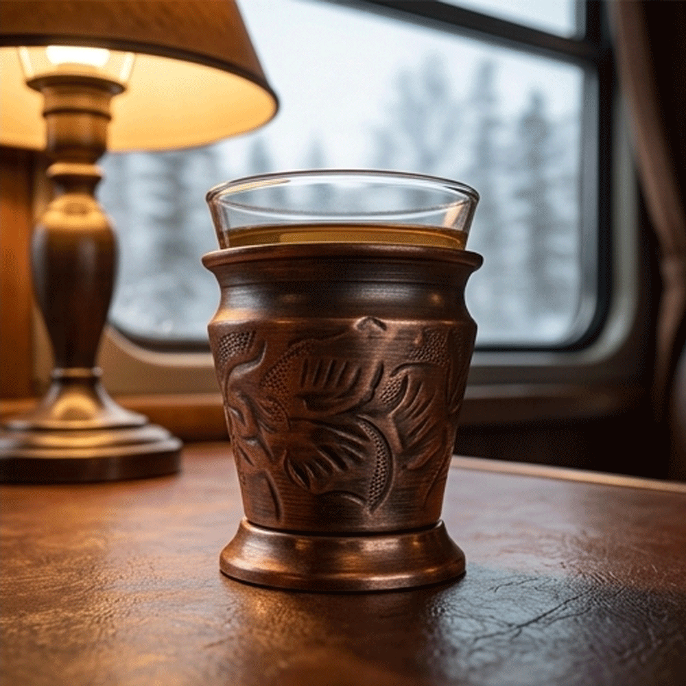 Handcrafted Copper Tea Cup Holder With Inner Clear Glass Vintage Oriental Mug - Image 3