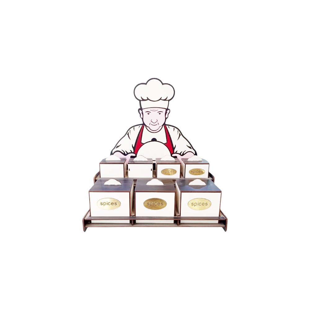 Wooden spice set, kitchen organizer, 7 jars on a two-tier stand, chef design - Image 4