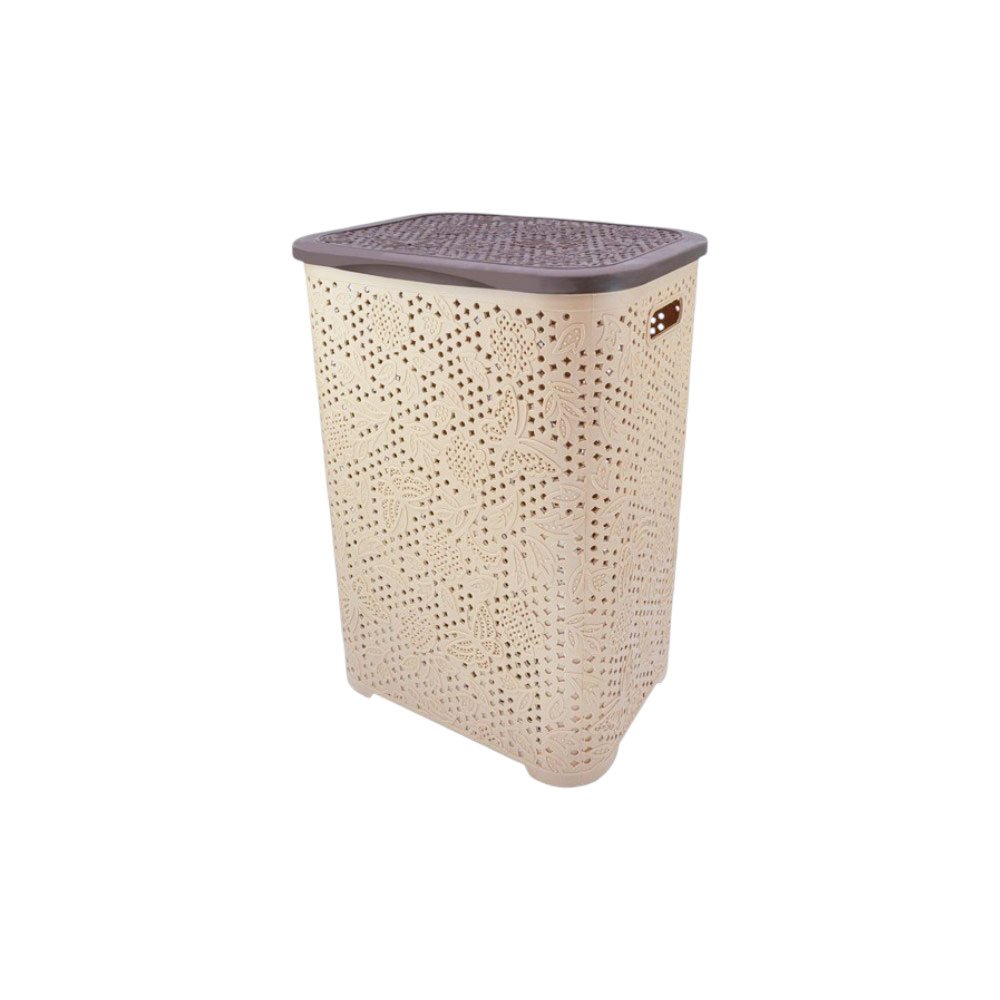 El Andalus Dantello Plastic Laundry Hamper Basket with Cover Lid and Handles - Image 5
