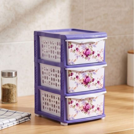 Al Andalus Sphinx 3 Drawer Plastic Storage Cabinet Organizers Tower - Purple