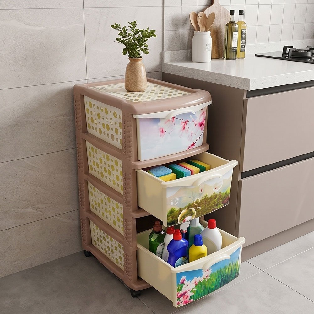Al Andalus Sphinx 4 Drawer Plastic Storage Cabinet Organizers Tower - Beige - Image 2