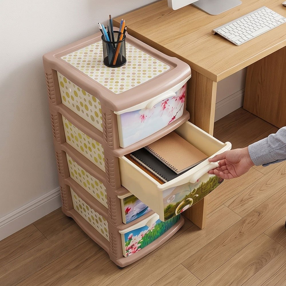 Al Andalus Sphinx 4 Drawer Plastic Storage Cabinet Organizers Tower - Beige - Image 3