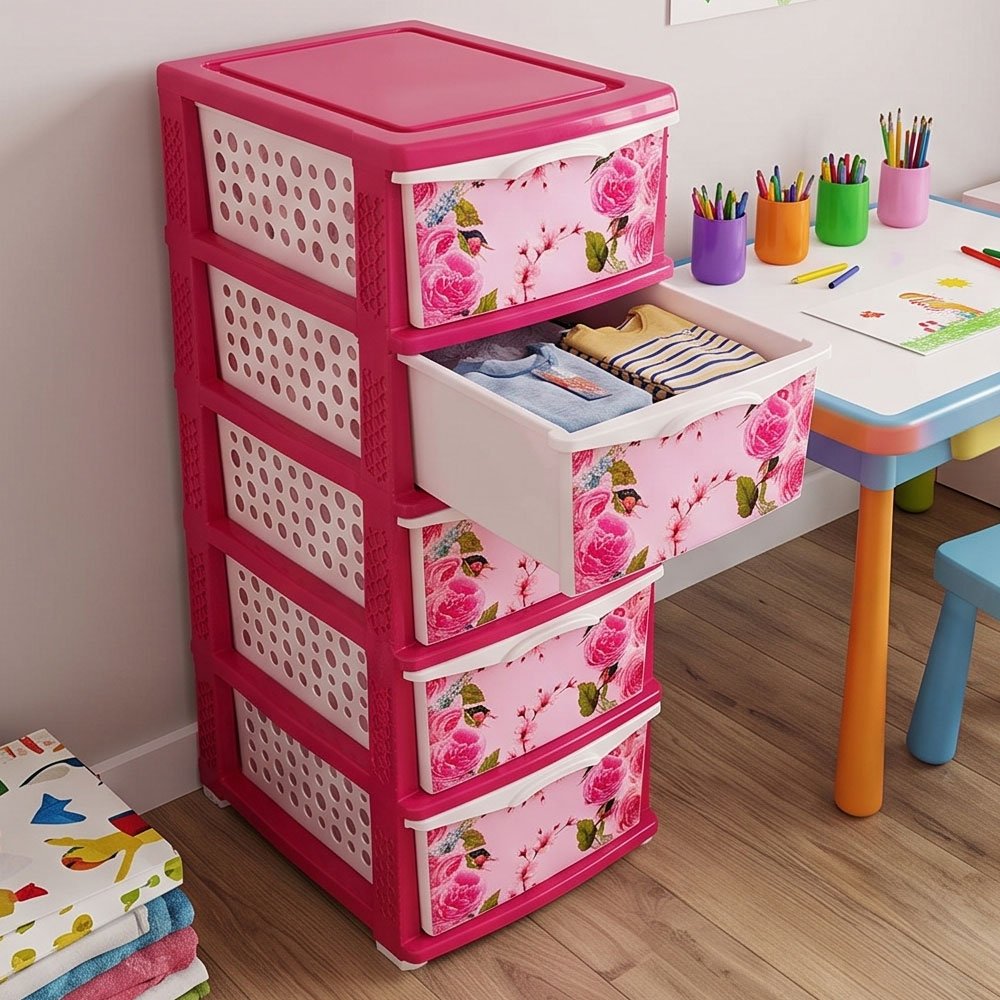 Al Andalus Sphinx 5 Drawer Plastic Storage Cabinet Organizers Tower - Pink