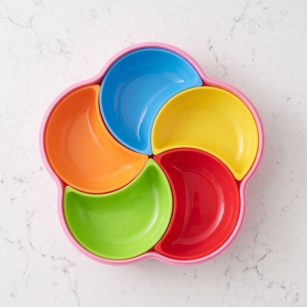 Al Andalus Flower Shaped Plastic Snack Tray Divided Serving Bowl Set