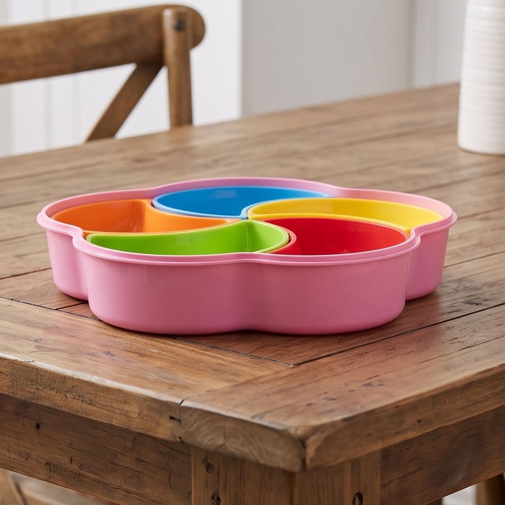 Al Andalus Flower Shaped Plastic Snack Tray Divided Serving Bowl Set - Image 4