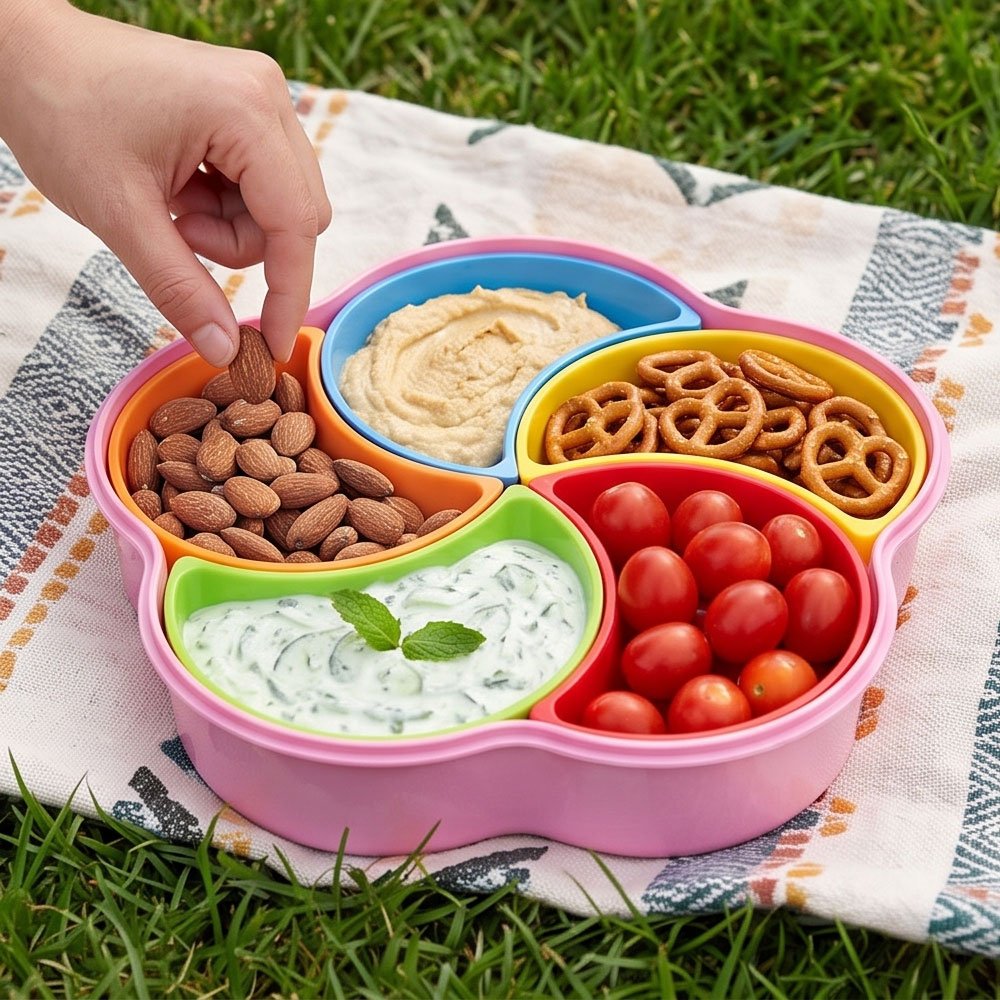 Al Andalus Flower Shaped Plastic Snack Tray Divided Serving Bowl Set - Image 3
