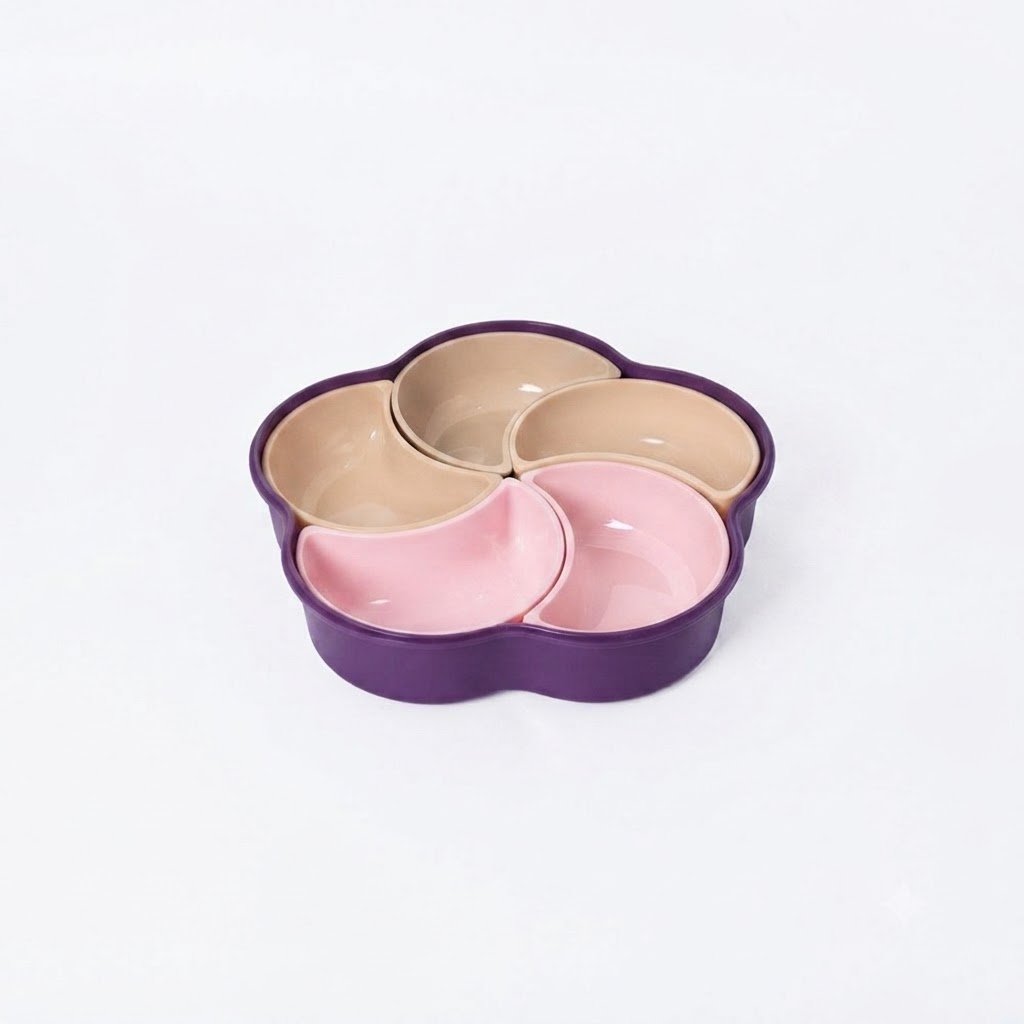Al Andalus Flower Shaped Plastic Snack Tray Divided Serving Bowl Set - Image 2