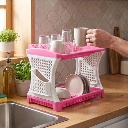 Al Andalus Yasmina 2-Tier Plastic Dish Rack Drainer With Drip Tray & Cutlery Holder