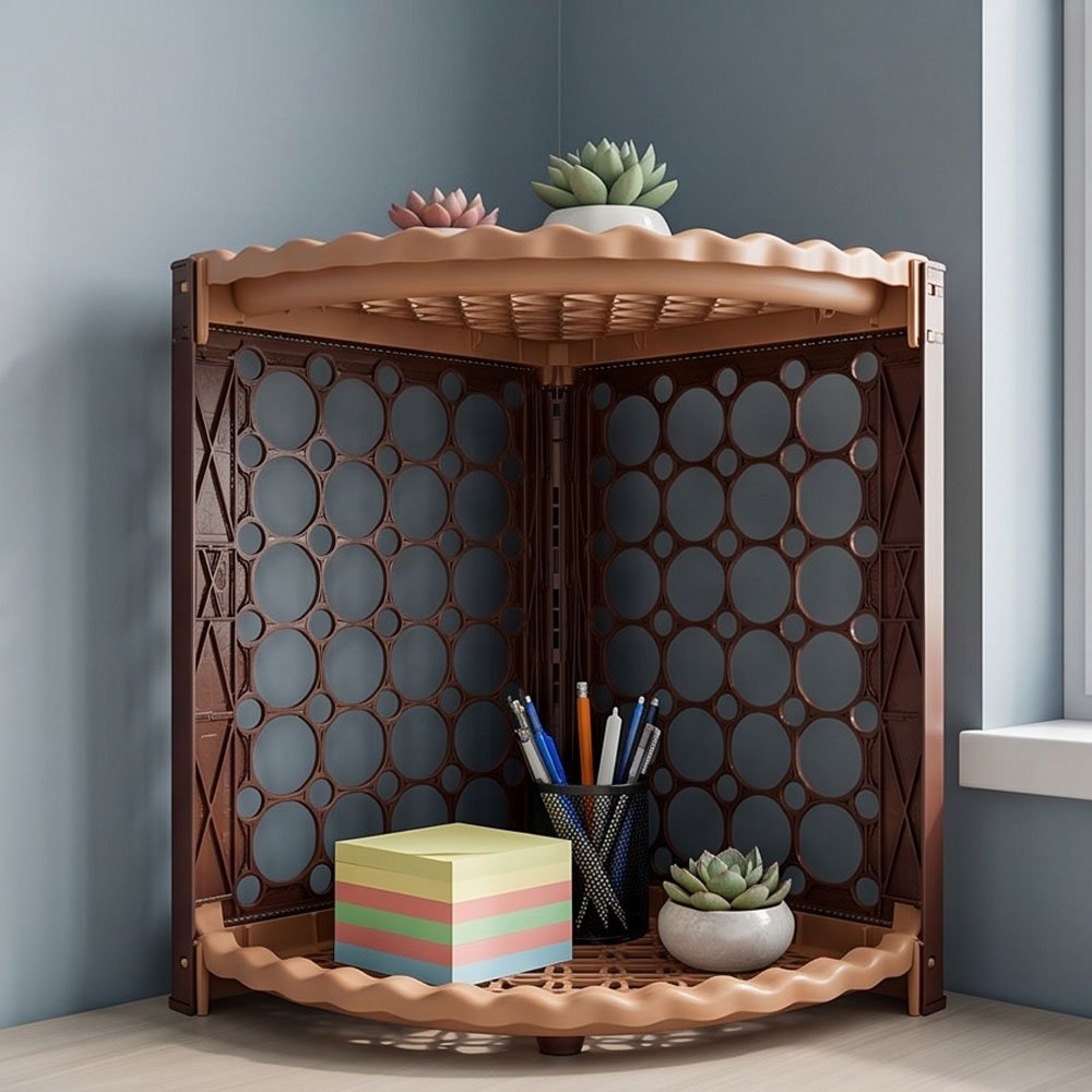 Corner plastic organizer, 2 tiers, for kitchen and bathroom, in brown and beige. - Image 5