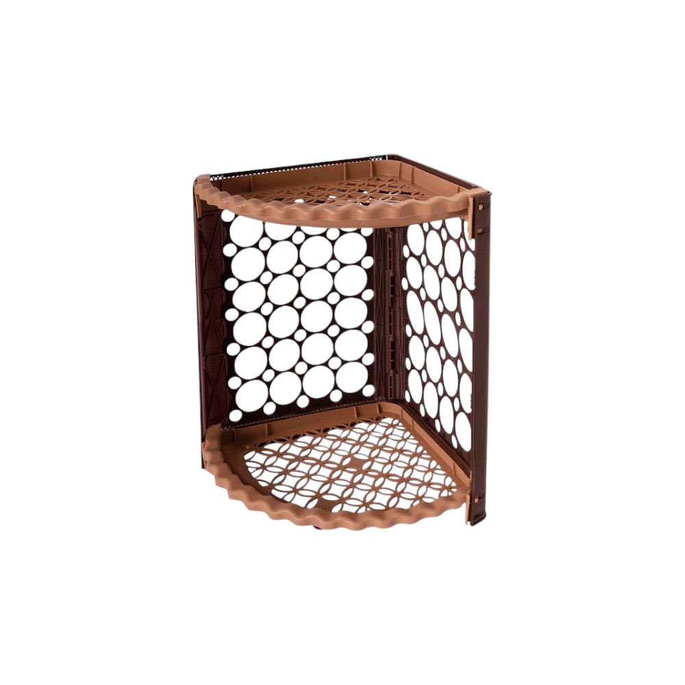 Corner plastic organizer, 2 tiers, for kitchen and bathroom, in brown and beige.