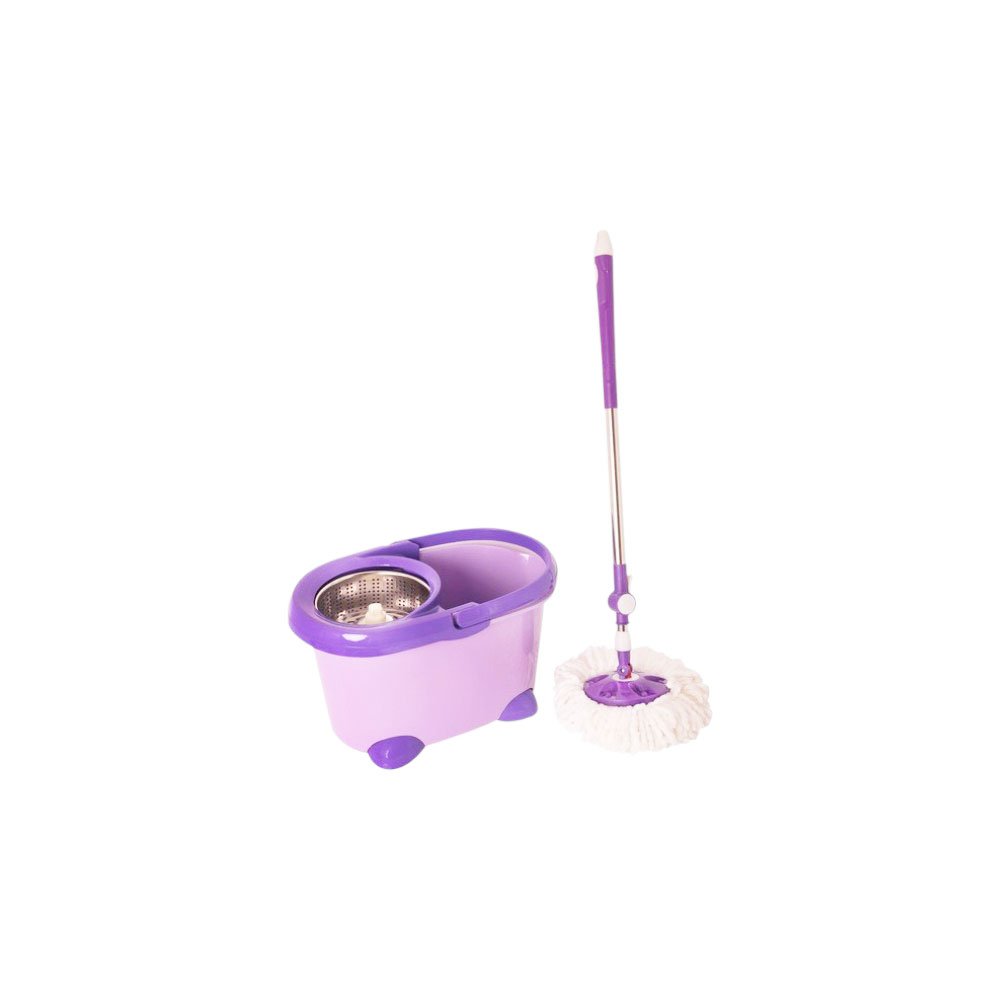 Purple stainless steel mop bucket with 360-degree rotating mop head and wringer - Image 2