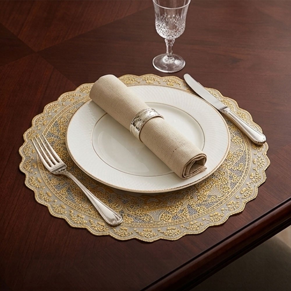Round Golden Lace Table Mat Placemat Doily Cover For Buffet Niche Decoration - Image 3