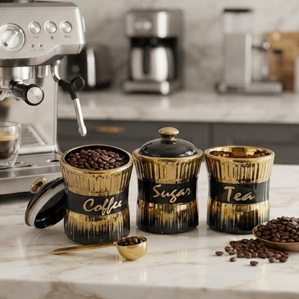 7-piece ceramic spice set on a luxurious black and gold metal stand - Image 3