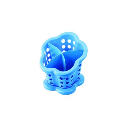 Plastic spoon strainer and sieve with 4 compartments and a drying rack in blue