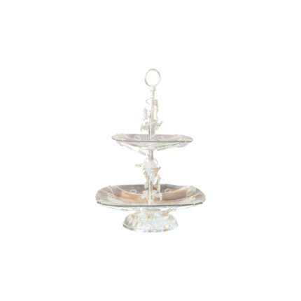 Two-tier glass cake and dessert stand with a stand and luxurious silver-colored metal details