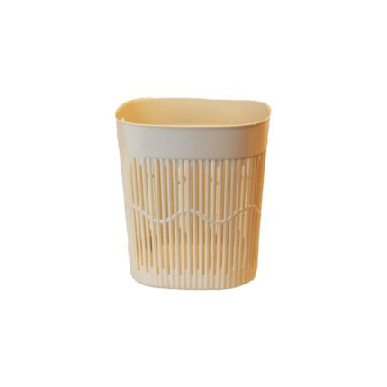 Empty plastic waste and trash can for office and rooms, beige color