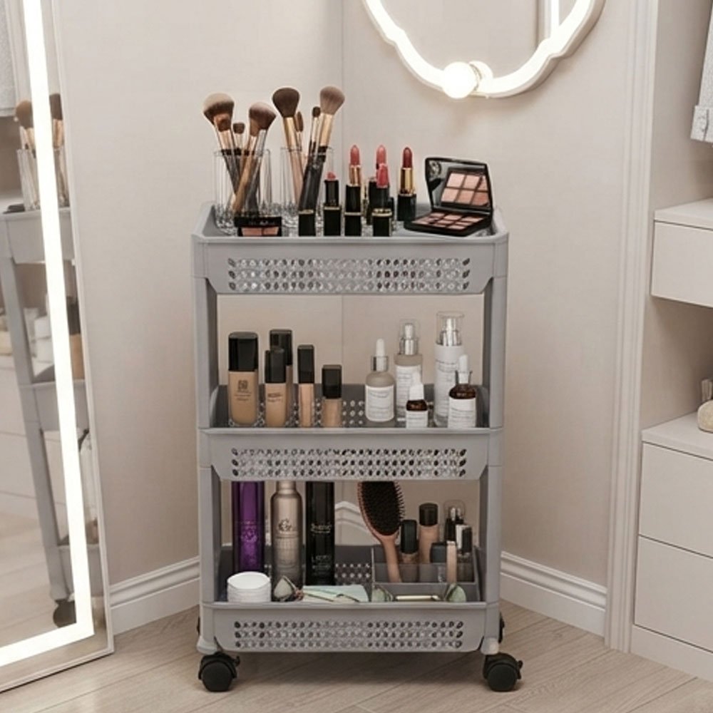 4-Tier Rectangular Plastic Trolley Organizer for Bathroom and Kitchen, Gray - Image 2