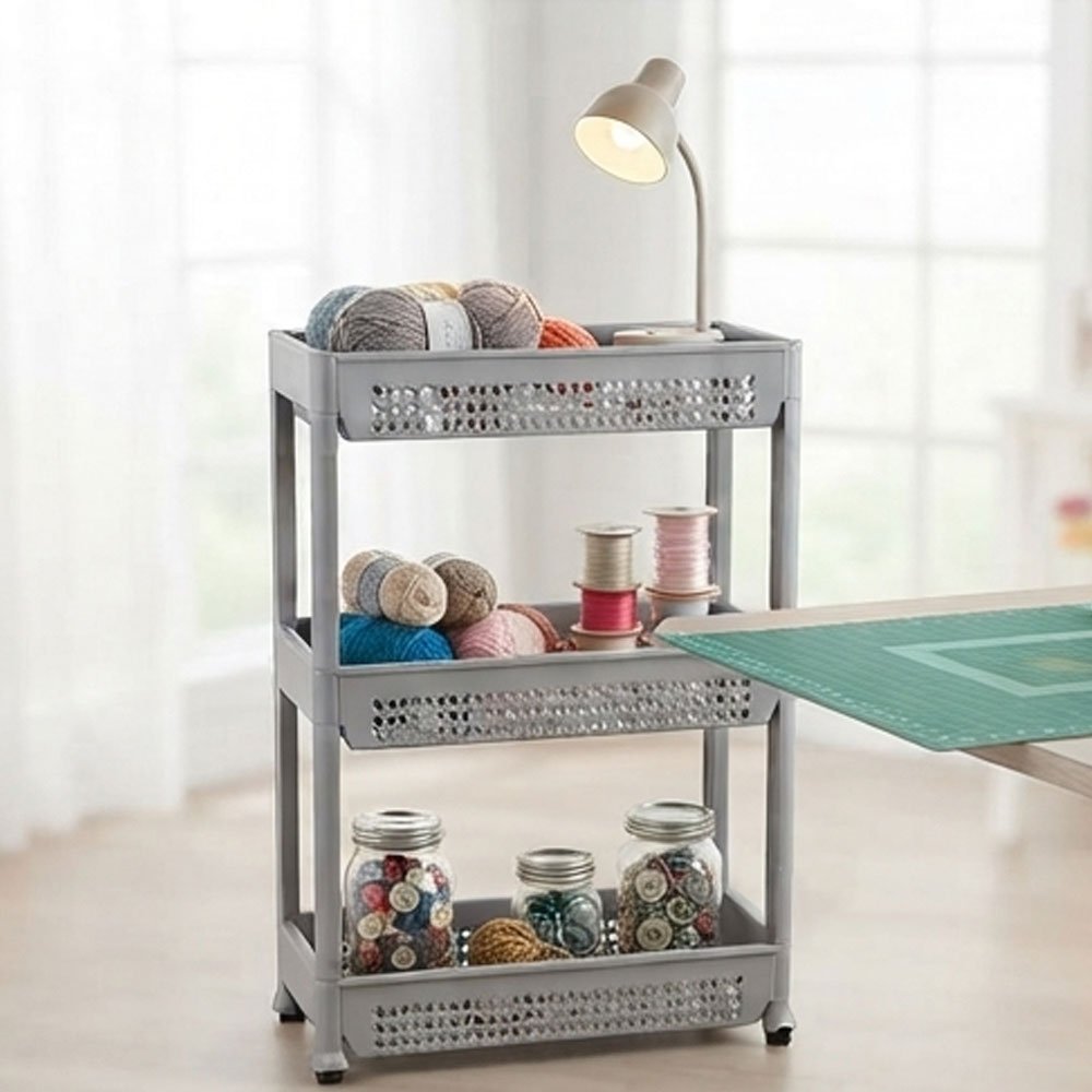 4-Tier Rectangular Plastic Trolley Organizer for Bathroom and Kitchen, Gray - Image 4
