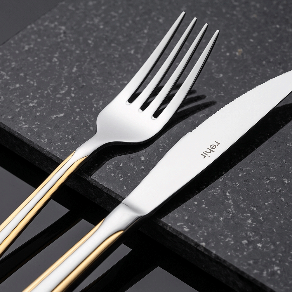 Stainless steel cutlery set (spoons, forks, and knives) in a luxurious modern design, available in silver and gold. 89 pieces. - Image 4