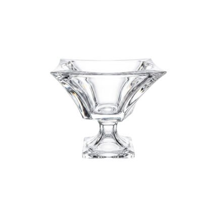 Clear glass serving dish with a square base for sweets, nuts, and snacks