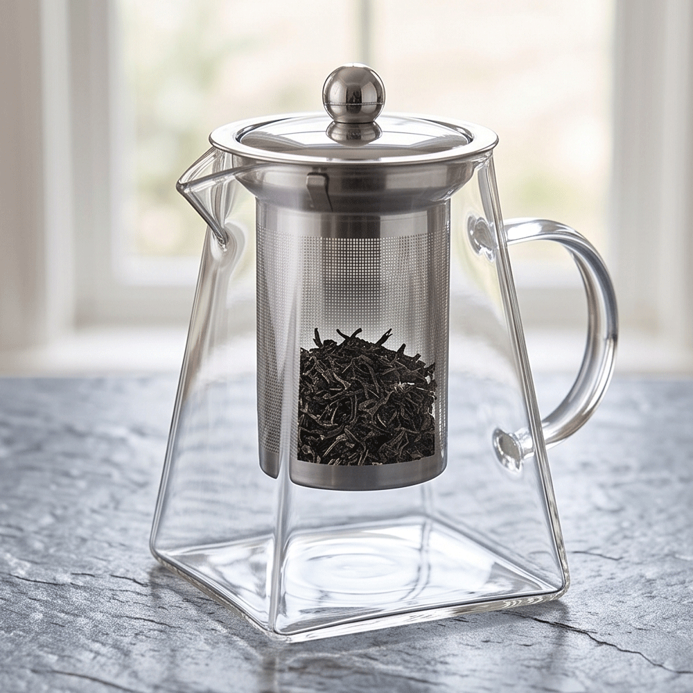 Pyrex thermal glass teapot, pyramid shape, with strainer and stainless steel rust-resistant lid 750ml - Image 4