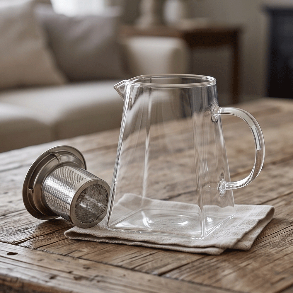Pyrex thermal glass teapot, pyramid shape, with strainer and stainless steel rust-resistant lid 750ml - Image 3