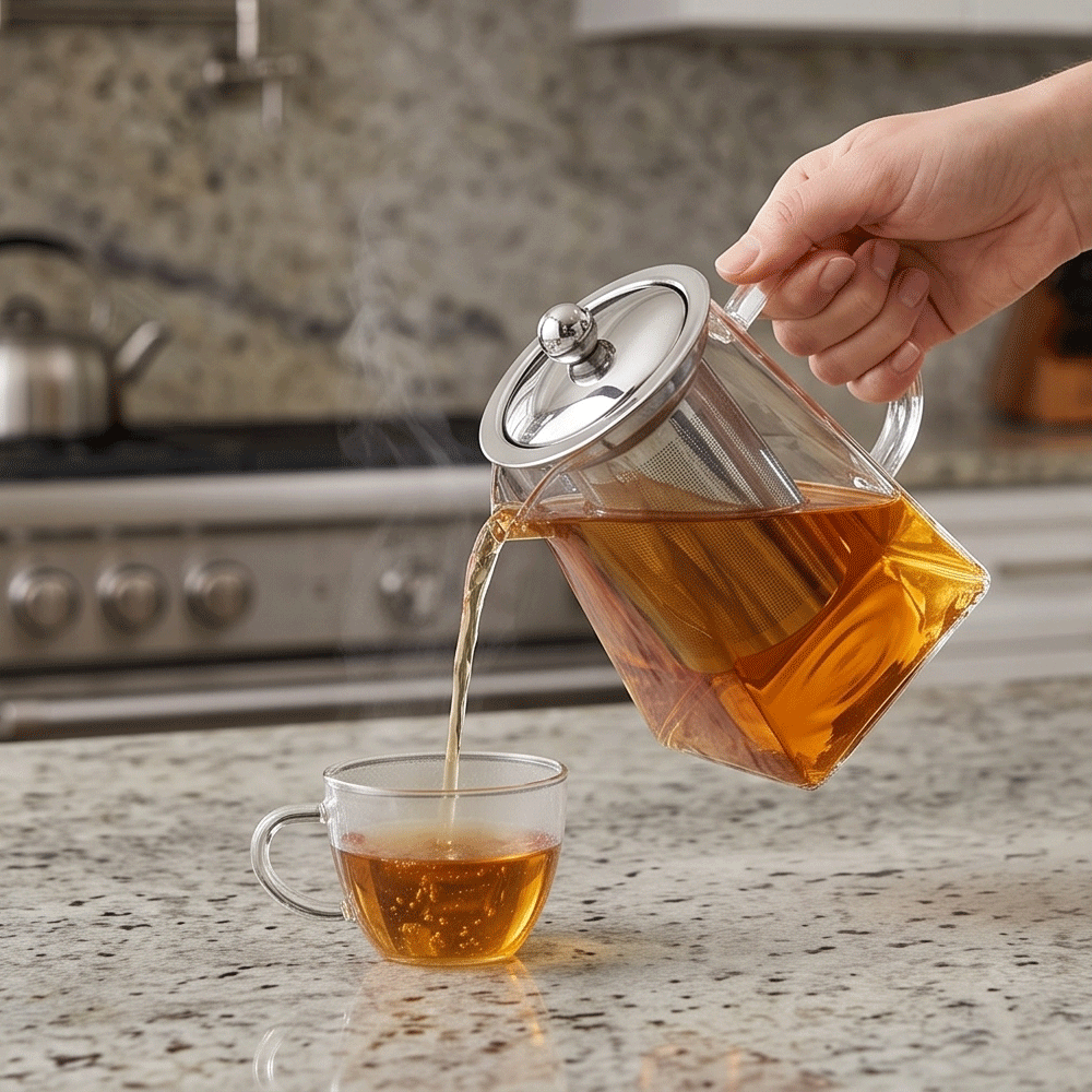Pyrex thermal glass teapot, pyramid shape, with strainer and stainless steel rust-resistant lid 750ml - Image 2