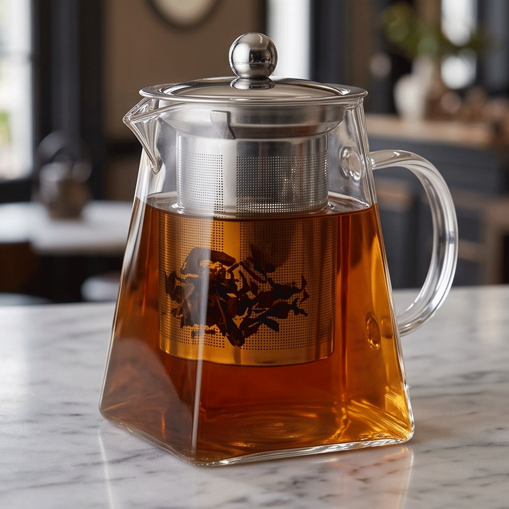 Pyrex thermal glass teapot, pyramid shape, with strainer and stainless steel rust-resistant lid 750ml