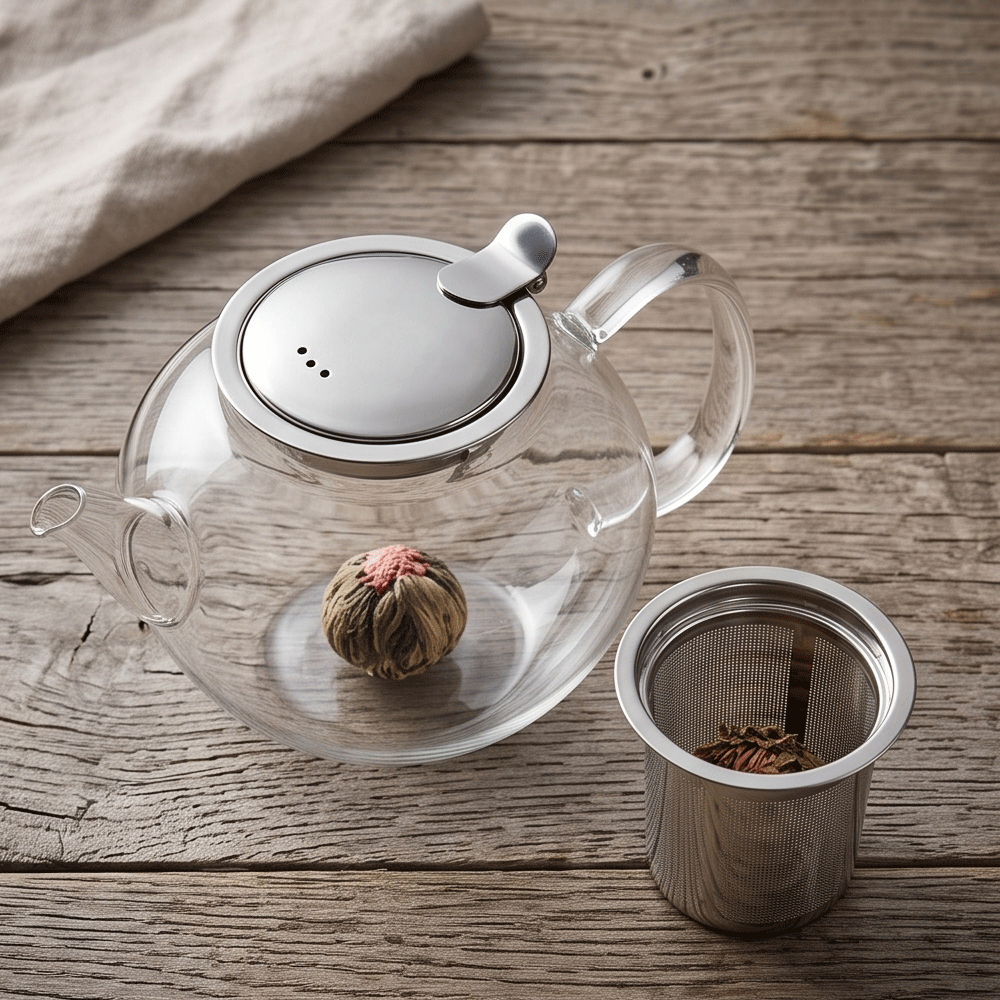 Pyrex oval thermal glass teapot with infuser and attached stainless steel lid, 1400 ml - Image 3