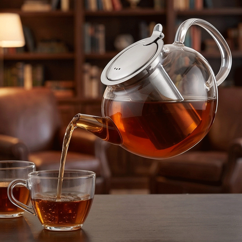 Pyrex oval thermal glass teapot with infuser and attached stainless steel lid, 1400 ml - Image 2