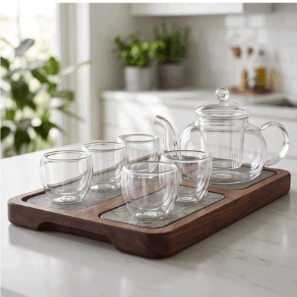 8-piece Pyrex heat-resistant glass tea and flower set: teapot with infuser and warmer, and 6 cups