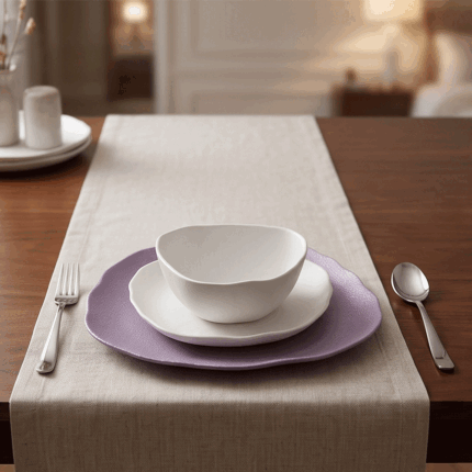 Purple and white porcelain serving dishes and bowls set - 25 pieces