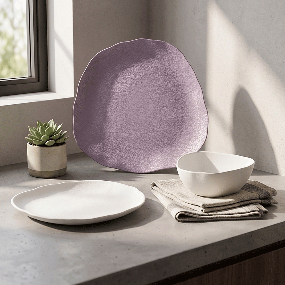 Purple and white porcelain serving dishes and bowls set - 25 pieces - Image 13
