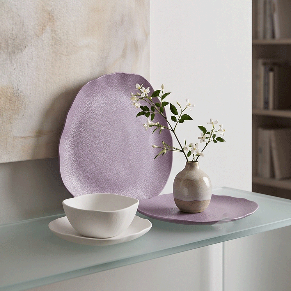 Purple and white porcelain serving dishes and bowls set - 25 pieces - Image 11