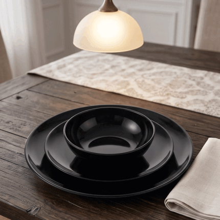 Black and white porcelain serving dishes and bowls set - 36 pieces
